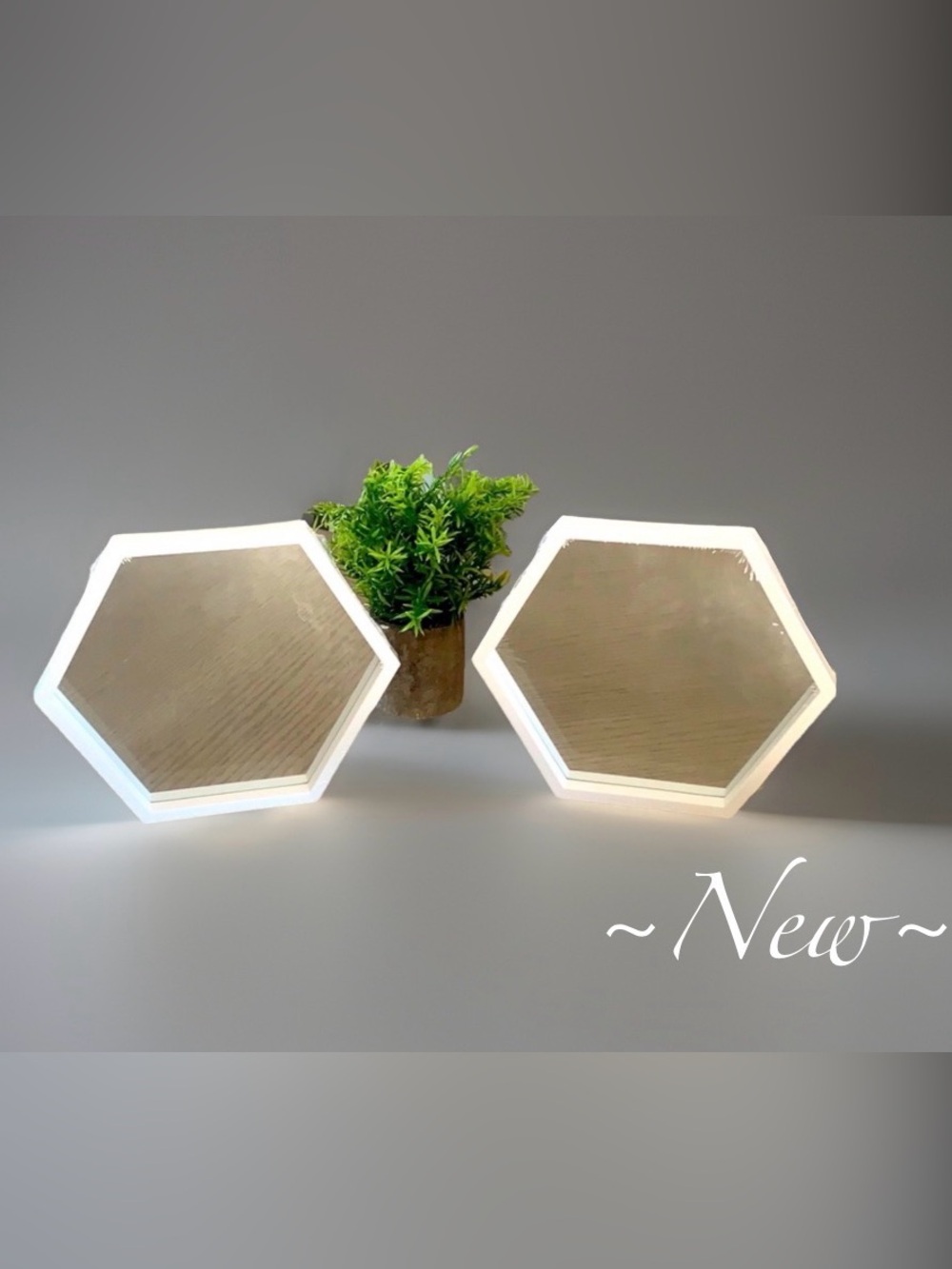 Hexagon Design Wall Mirror Set 2pcs ~ White Framed  ~New~
